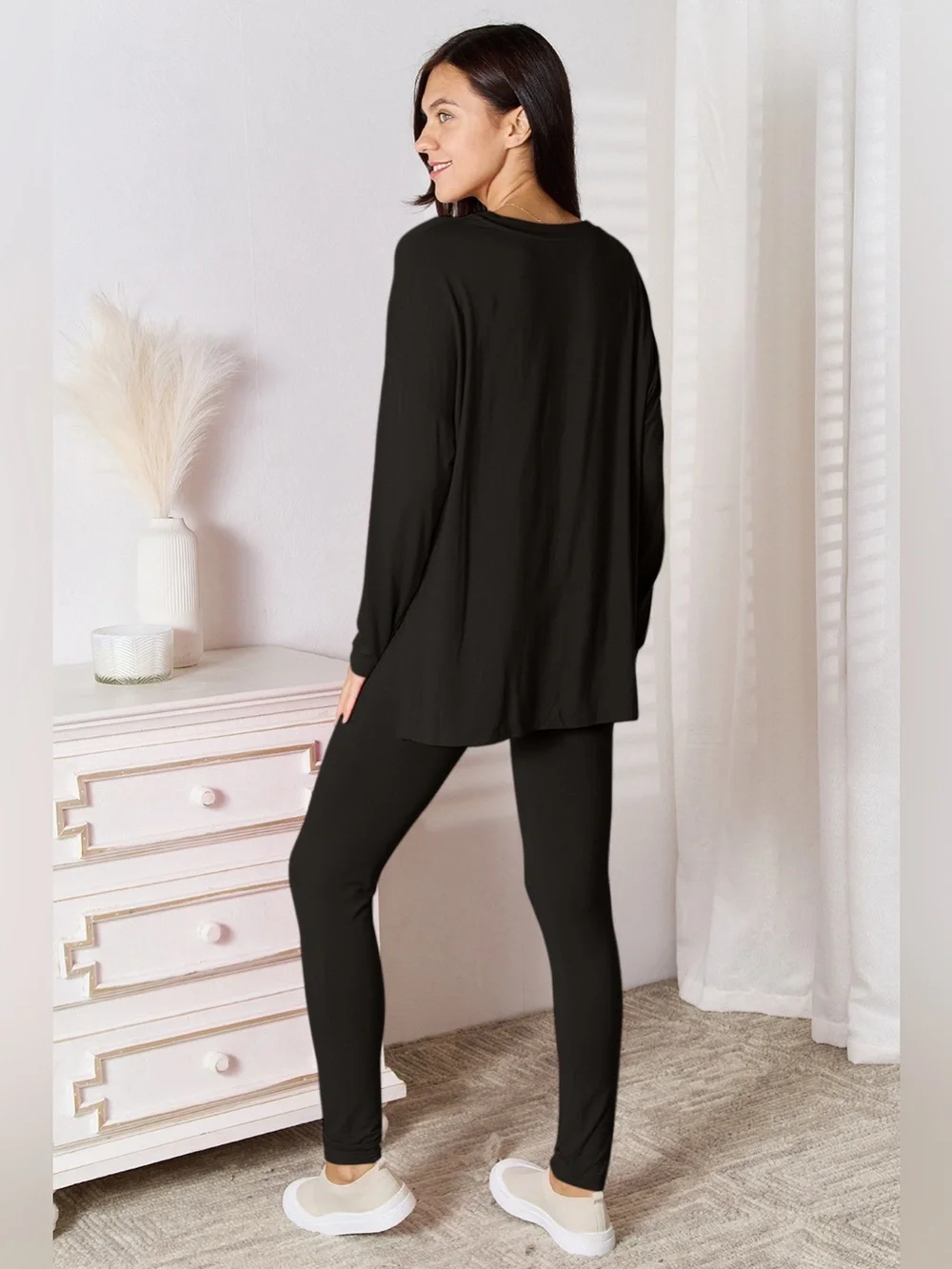 Basic Bae Full Size V-Neck Soft Rayon Long Sleeve Top and Pants Lounge Set